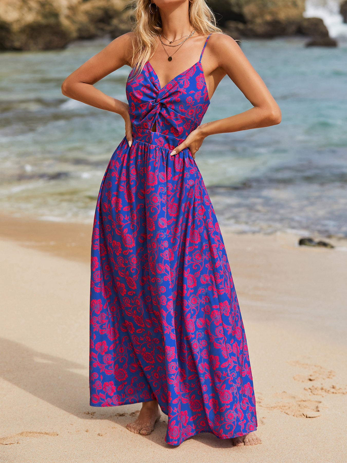 Knotted V-neck Long Dress