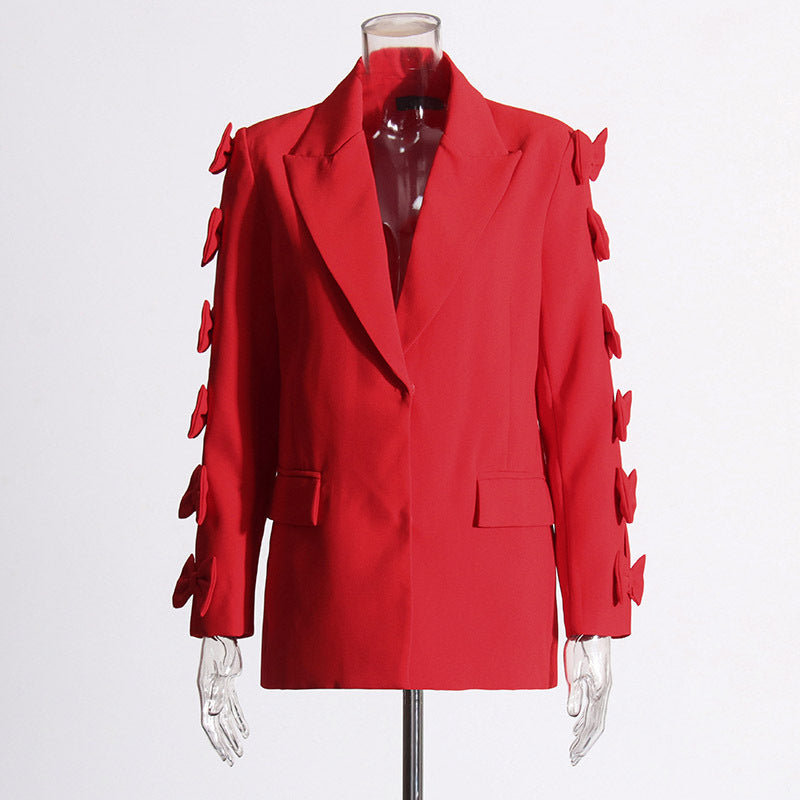 High-grade Stitching Bow Top Loose Straight All-matching Suit Jacket For Women