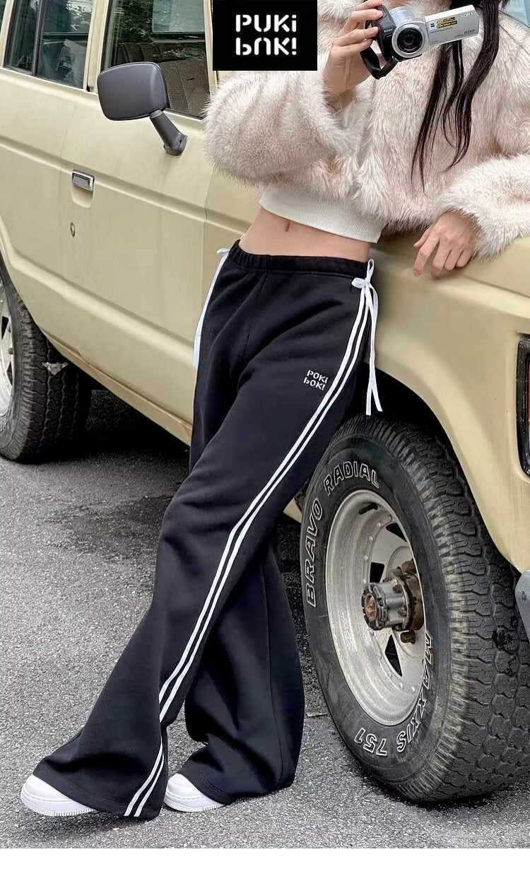 Women’s Bow Bandage Sweatpants Straight Wide Leg Casual Sports Pants