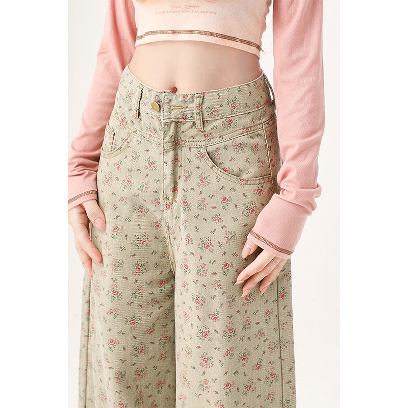 Mint Mambo Green Floral Jeans For Women