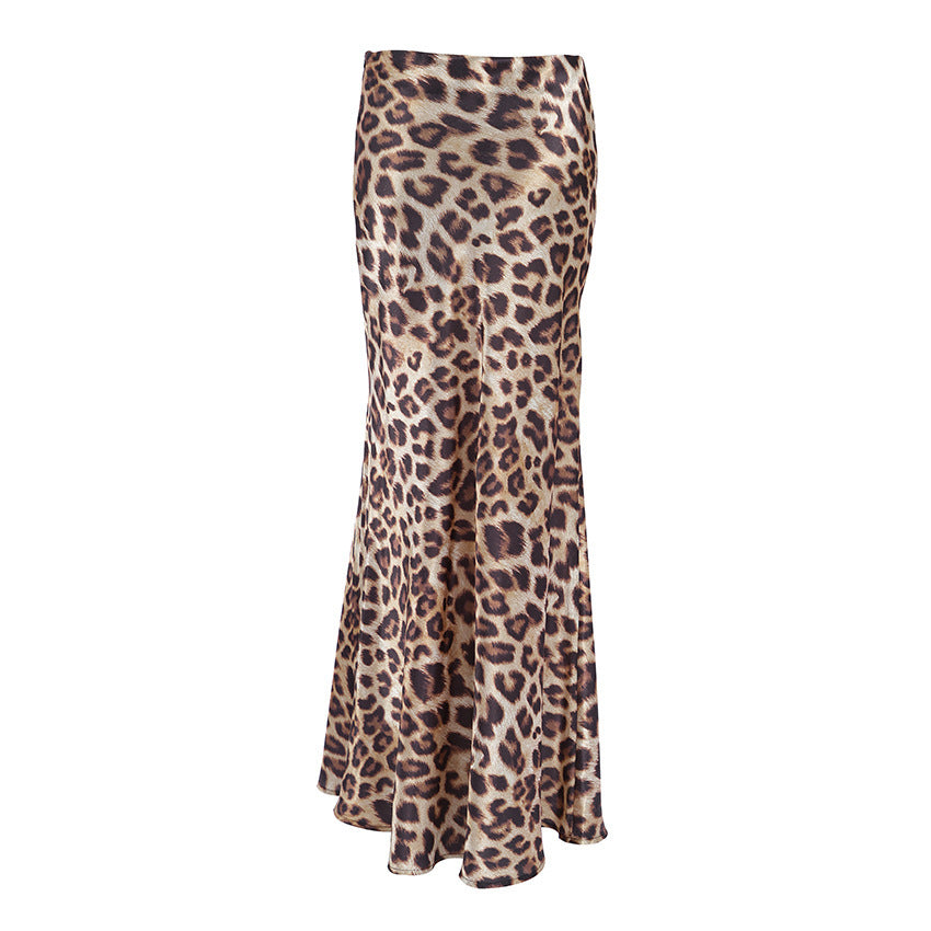 Leopard Print Satin Fishtail Skirt