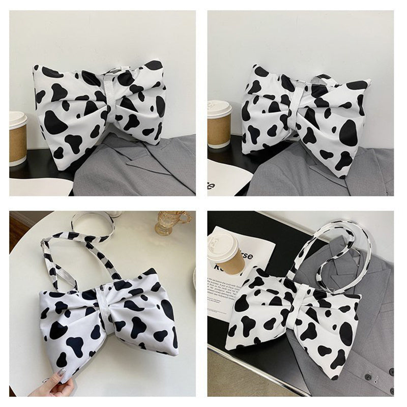 Large Bow Shoulder Bag For Girls Cute Cow Print Crossbody Bags Women Lovely Shopping Bags