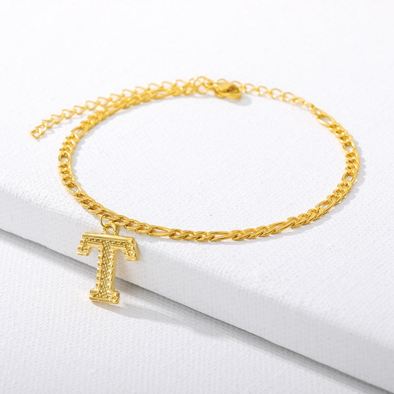 Initial Gold Letter Anklet Alphabet Pendants