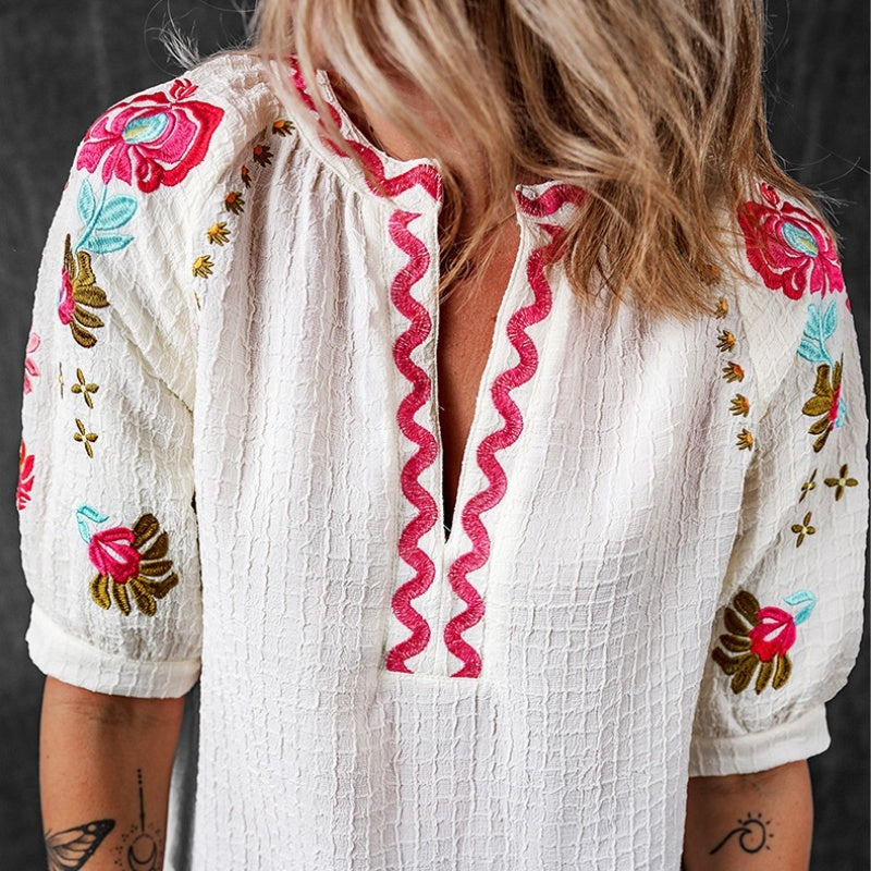 Embroidered Chiffon Shirt Women