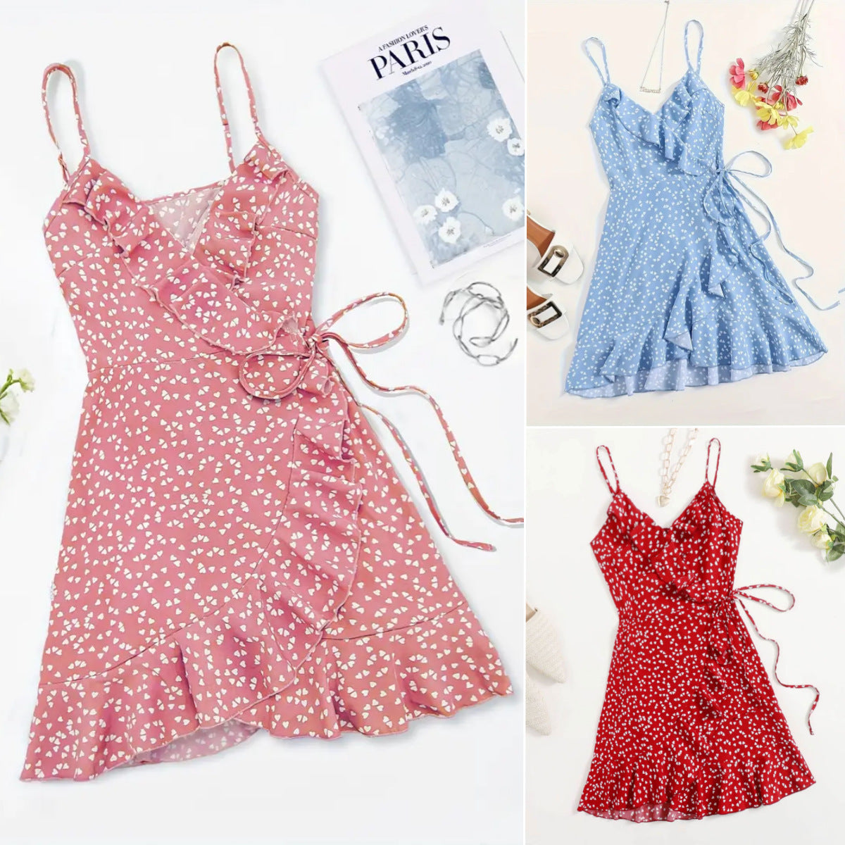 Lace-up Pleated Ruffles Small Floral Dress