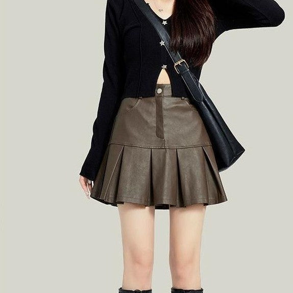 Vintage Skirt Female Leather Skirt