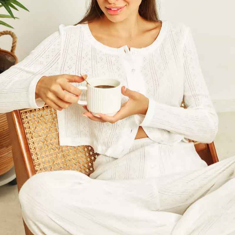 Fashion Cardigan Long Sleeve Hollow-out Knitted Pajamas