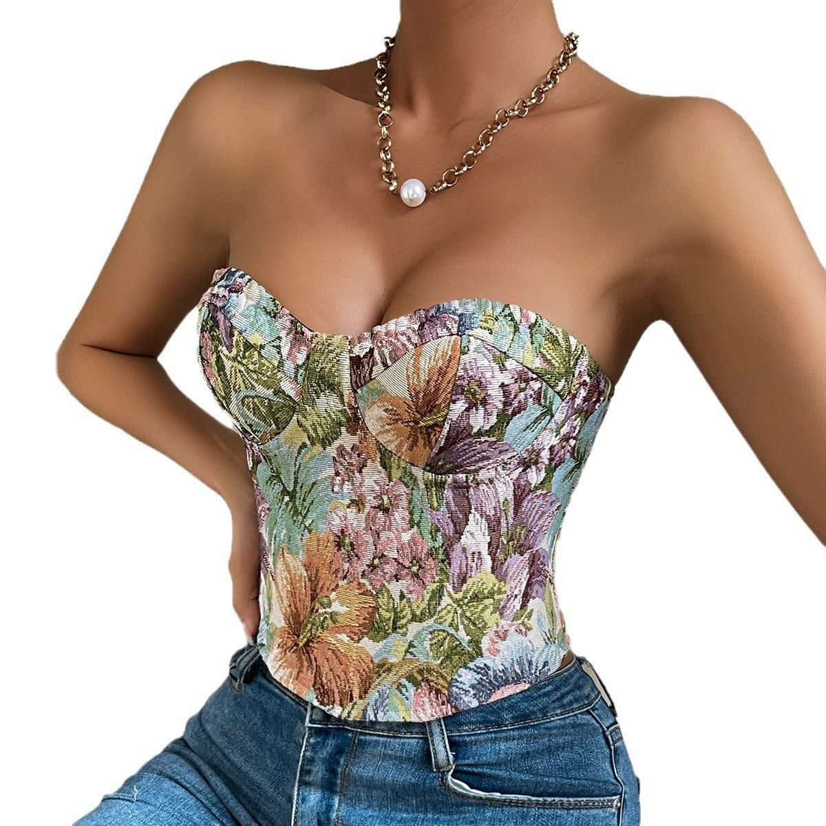 Vintage Flower Waist Girdling Band Adjustable Tube Top