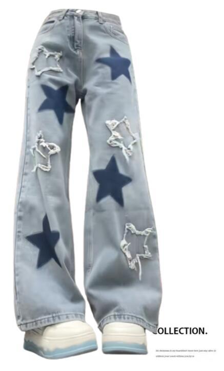 Retro Versatile Raw Edge Star Jeans For Women