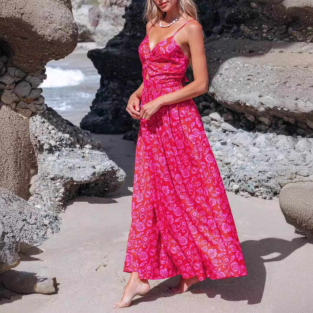 Knotted V-neck Long Dress