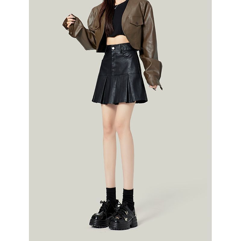 Vintage Skirt Female Leather Skirt