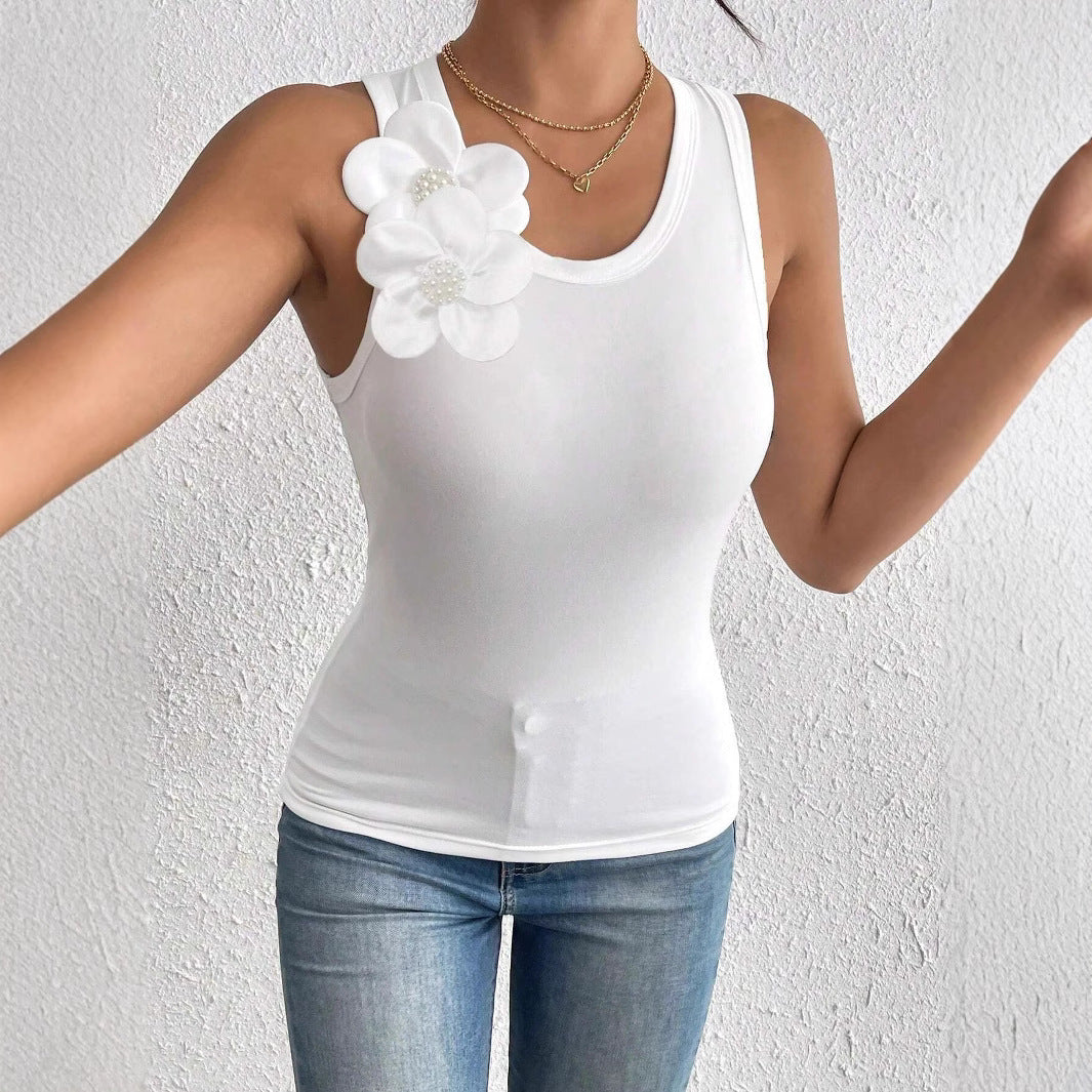 Three-dimensional Flower Decoration Sleeveless Top