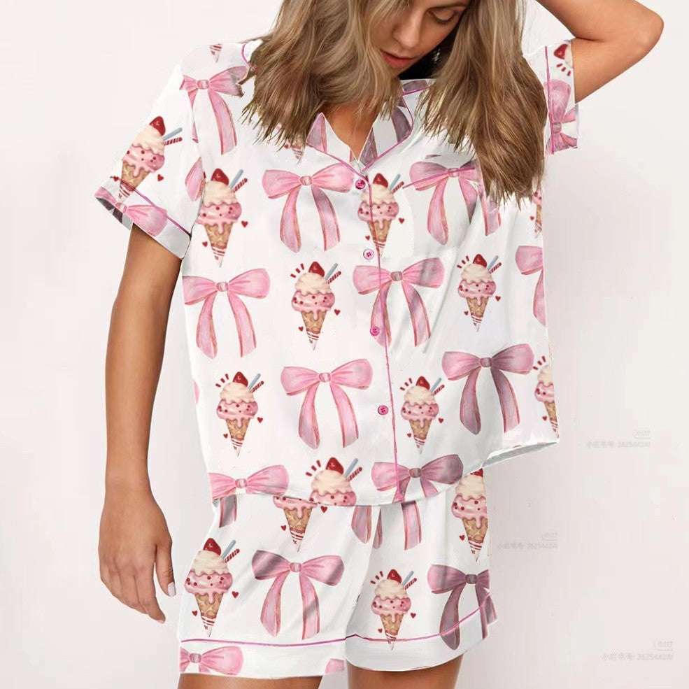 Digital Printing Women's Short-Sleeved Outerwear and Shorts Set