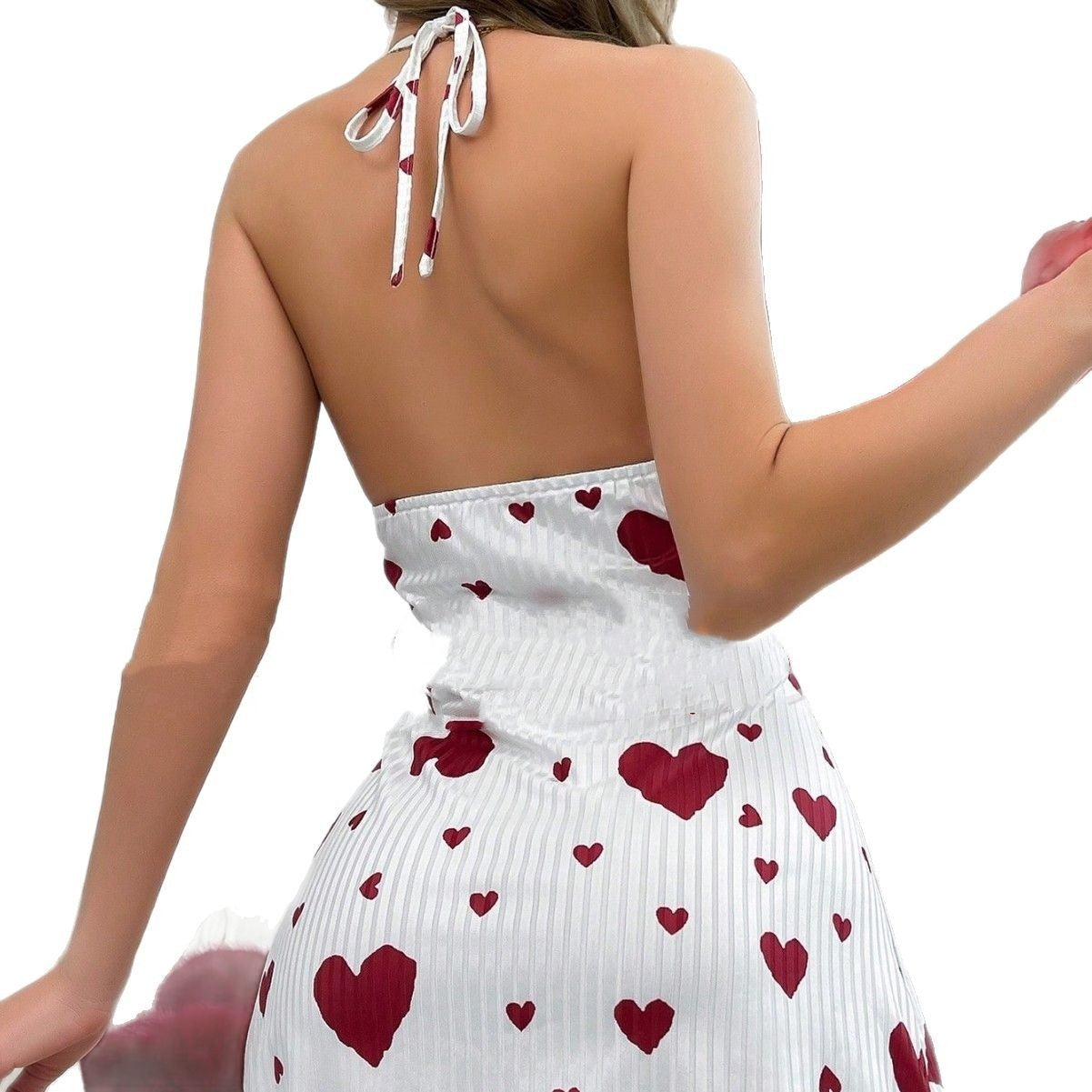 Pure Desire Women's Sunken Stripe Heart Printing Suspender Skirt Love